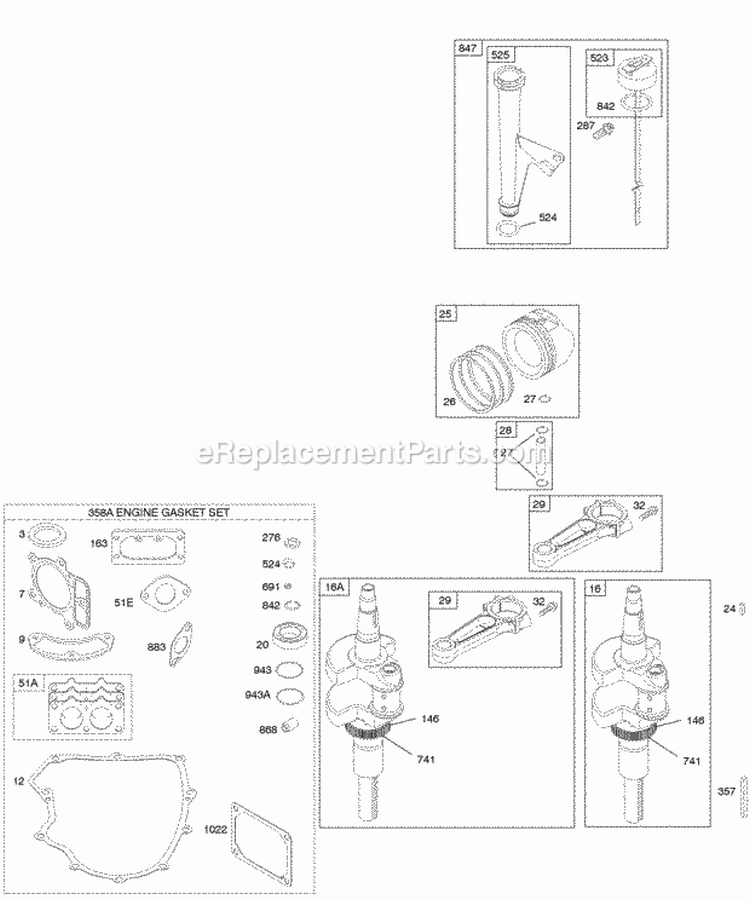 Crankshaft Gasket Set-Engine Lubrication Piston Rings Connecting Rod Diagram and Parts List for 40F777-0111-E1  Briggs and Stratton Engine